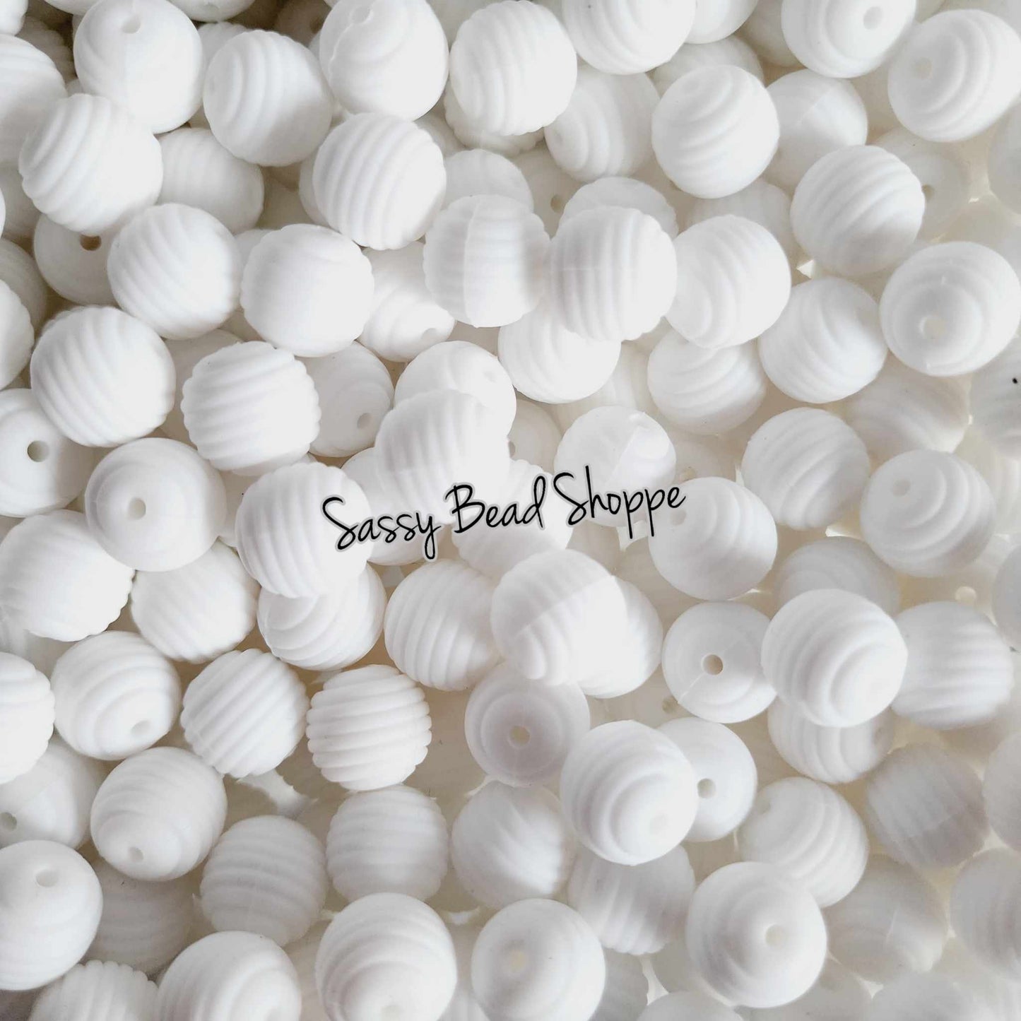 15mm White Stripe Silicone Beads - Sassy Bead Shoppe