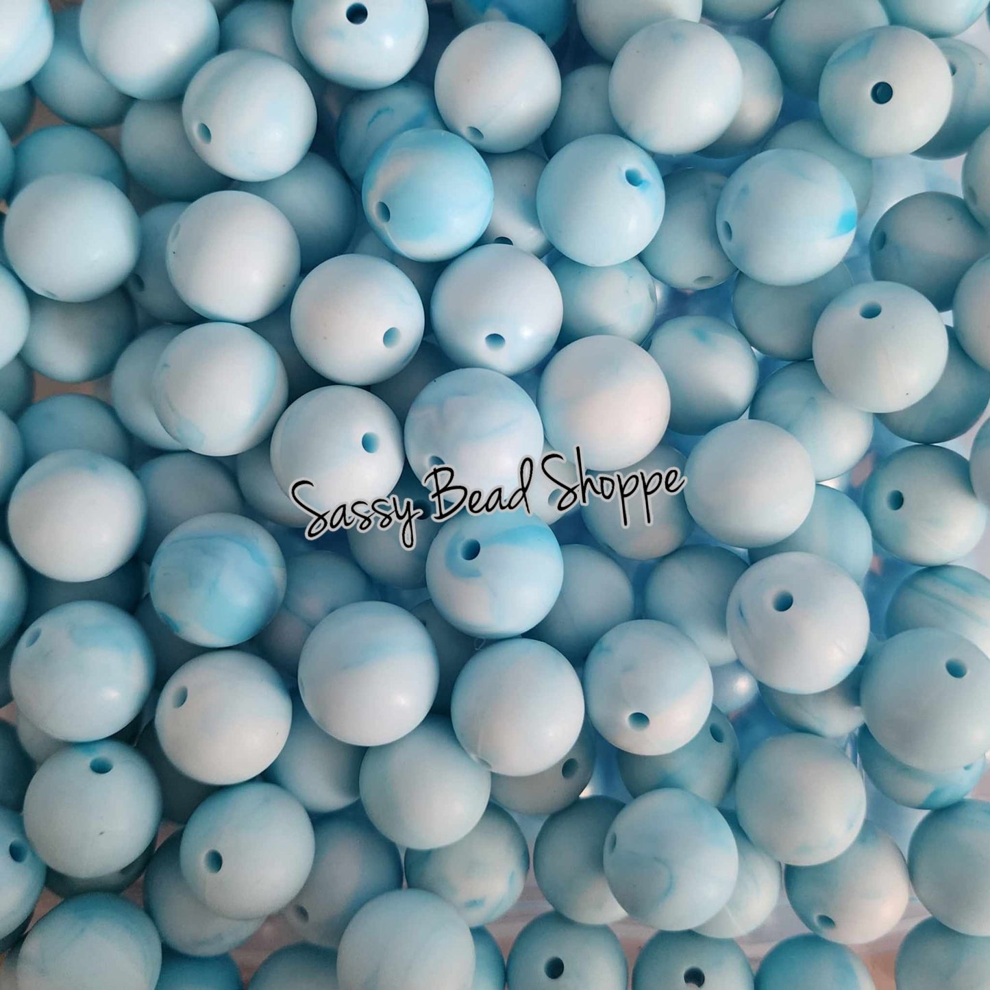 15mm Blue Marble Silicone Beads - Sassy Bead Shoppe