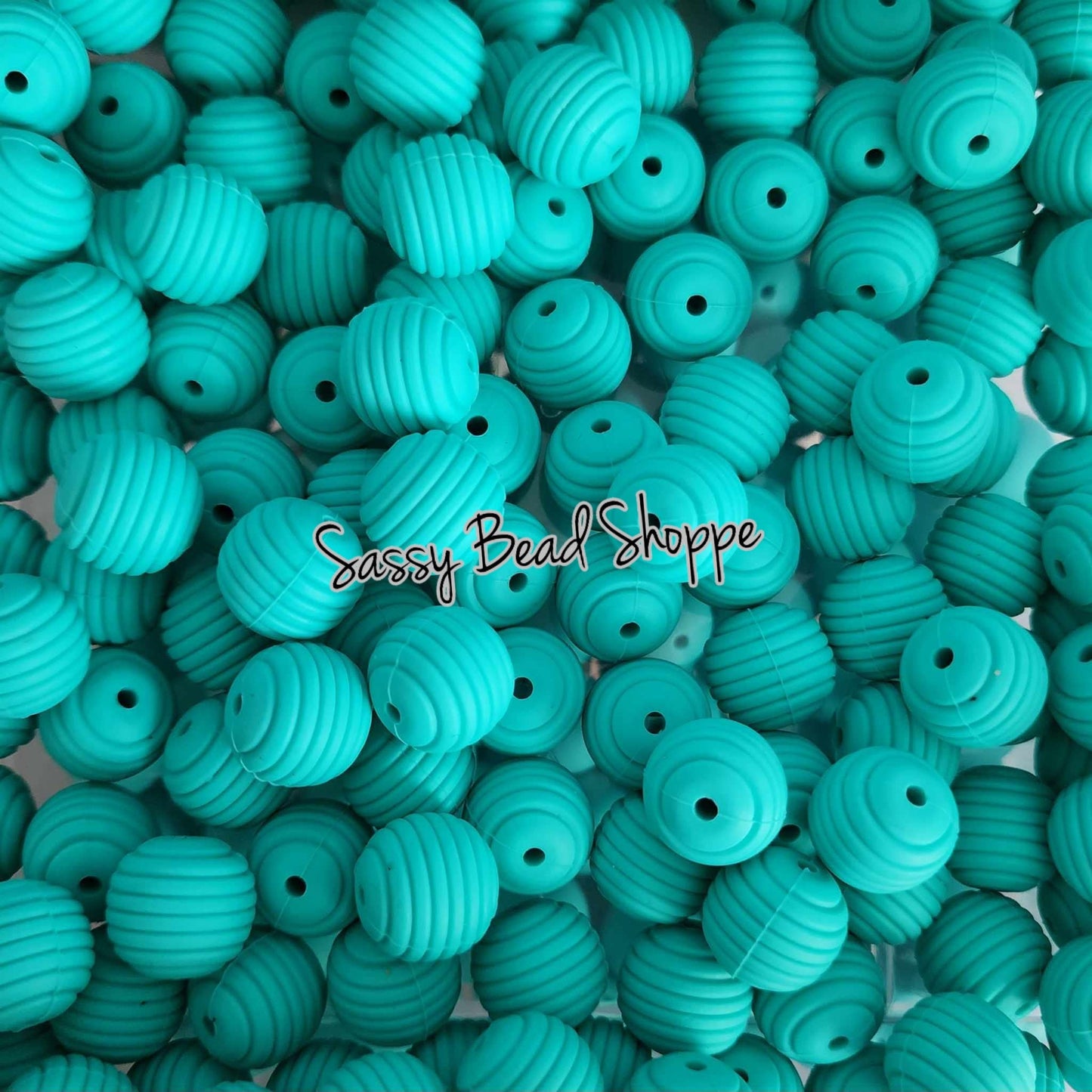 15mm Turquoise Stripe Silicone Beads - Sassy Bead Shoppe