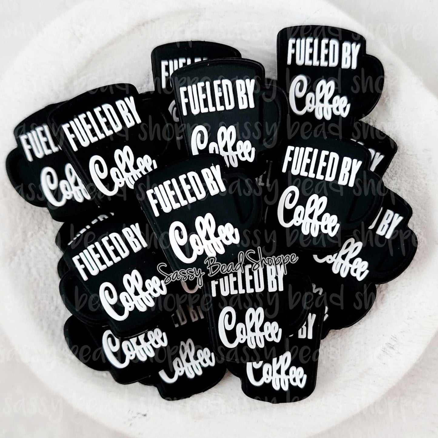Fueled By Coffee White Focal Beads - Sassy Bead Shoppe