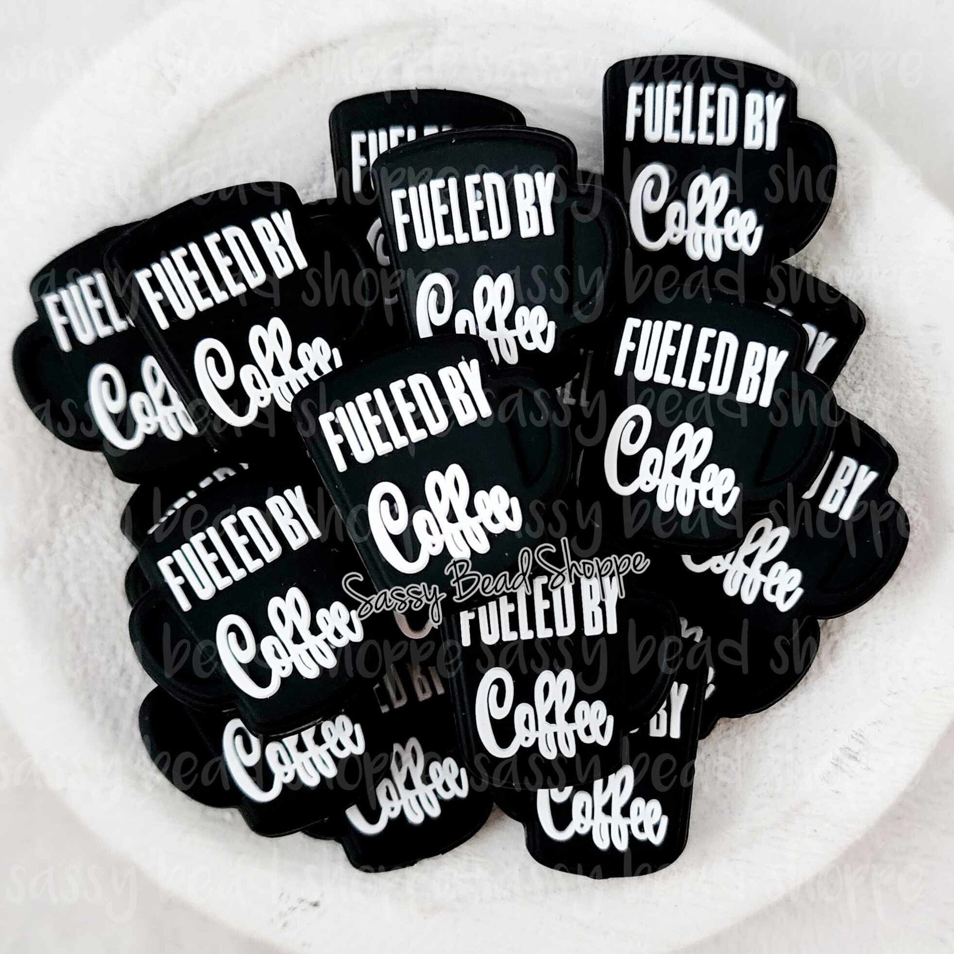 Fueled By Coffee White Focal Beads - Sassy Bead Shoppe