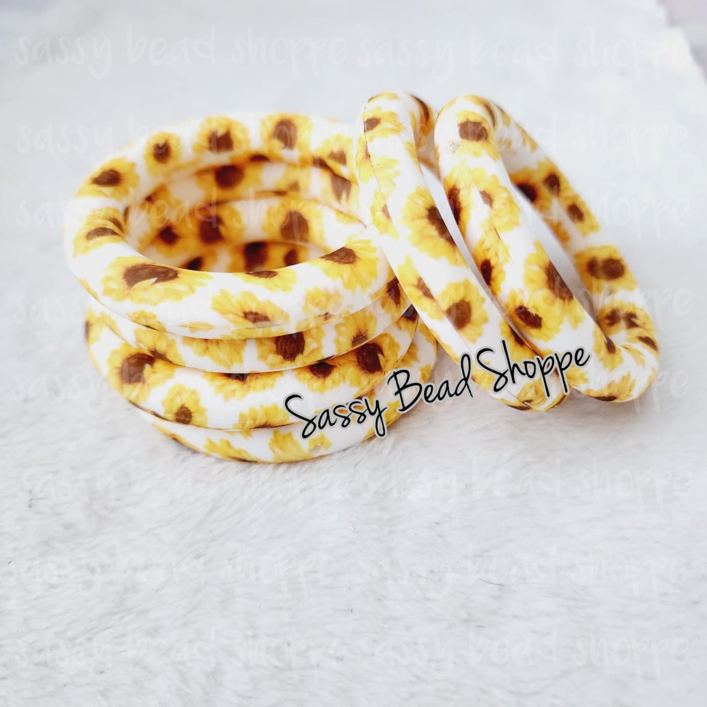 65mm Sunflower White Print Silicone Ring - Sassy Bead Shoppe