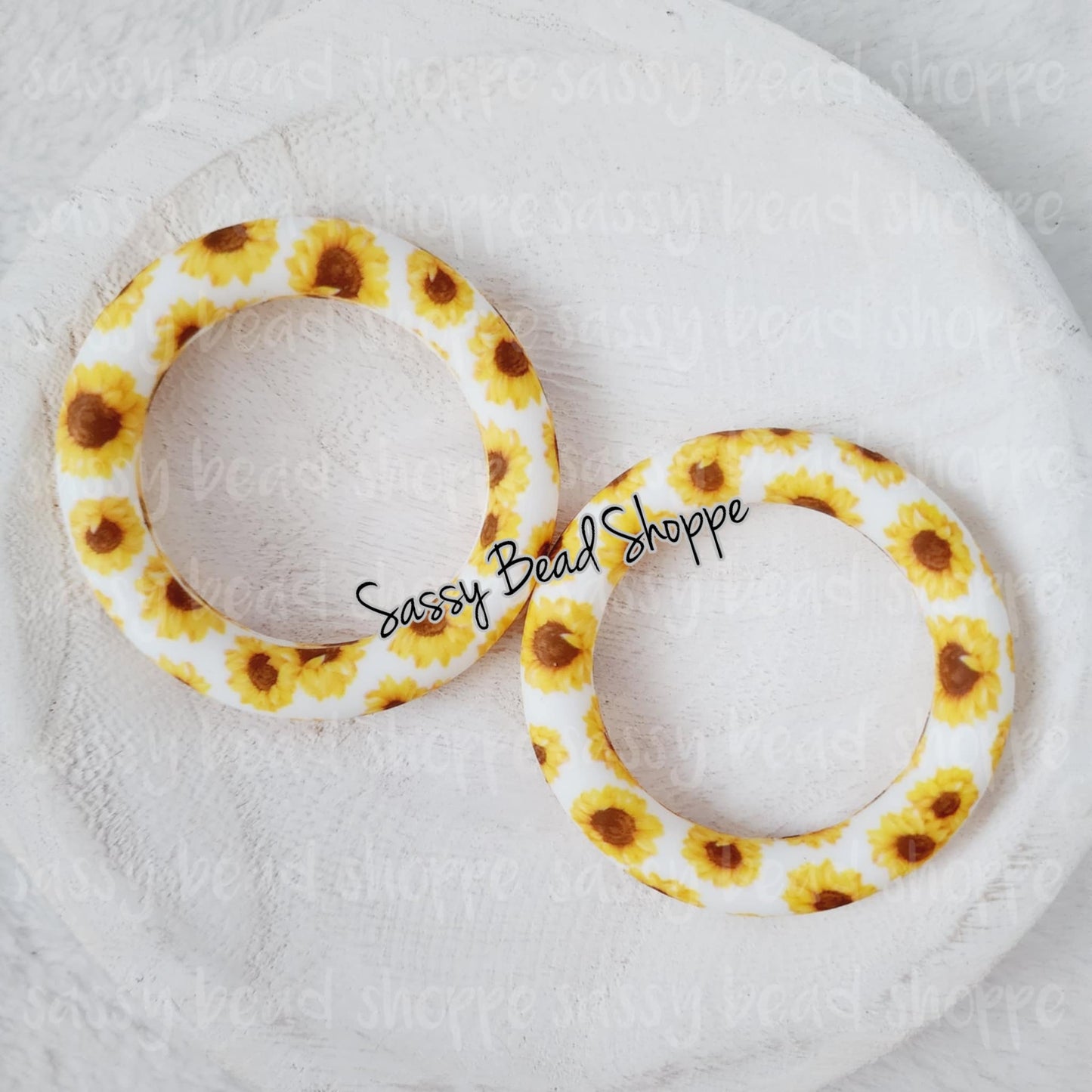 65mm Sunflower White Print Silicone Ring - Sassy Bead Shoppe