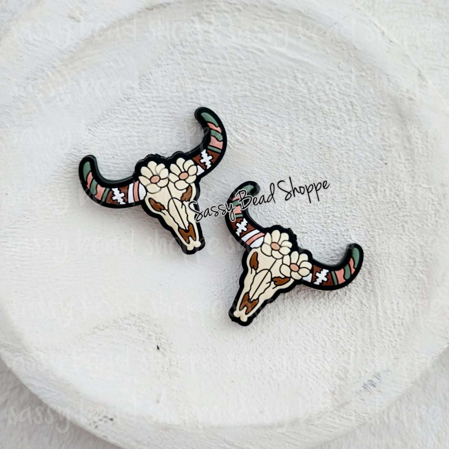 Aztec Floral Skull Focal Bead - Sassy Bead Shoppe