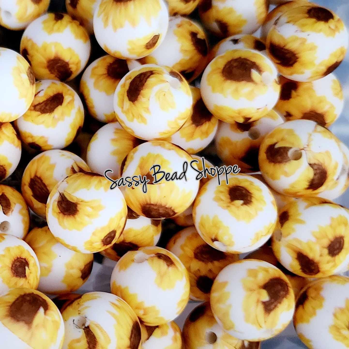 15mm Sunflower White Silicone Beads - Sassy Bead Shoppe