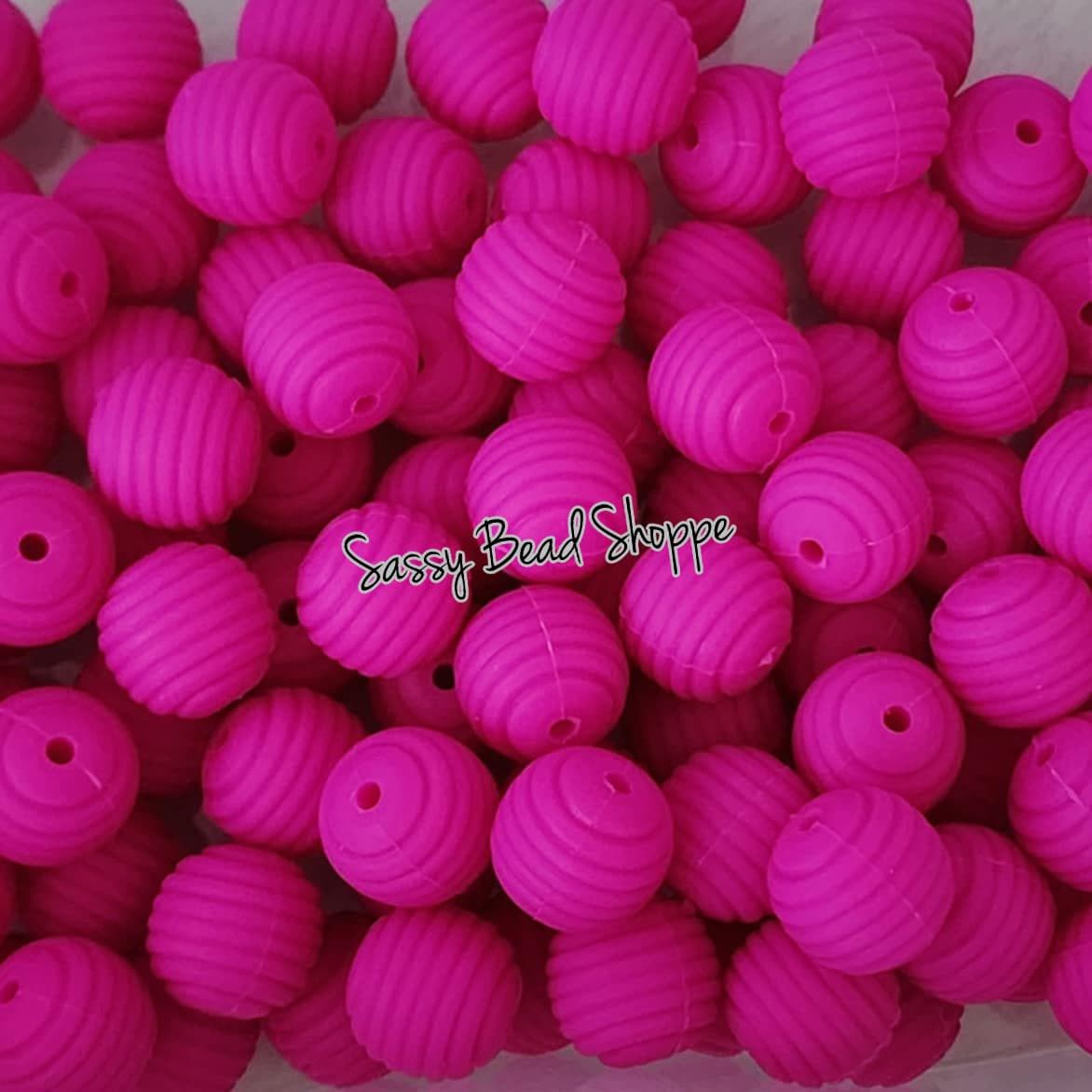 15mm Magenta Stripe Silicone Beads - Sassy Bead Shoppe