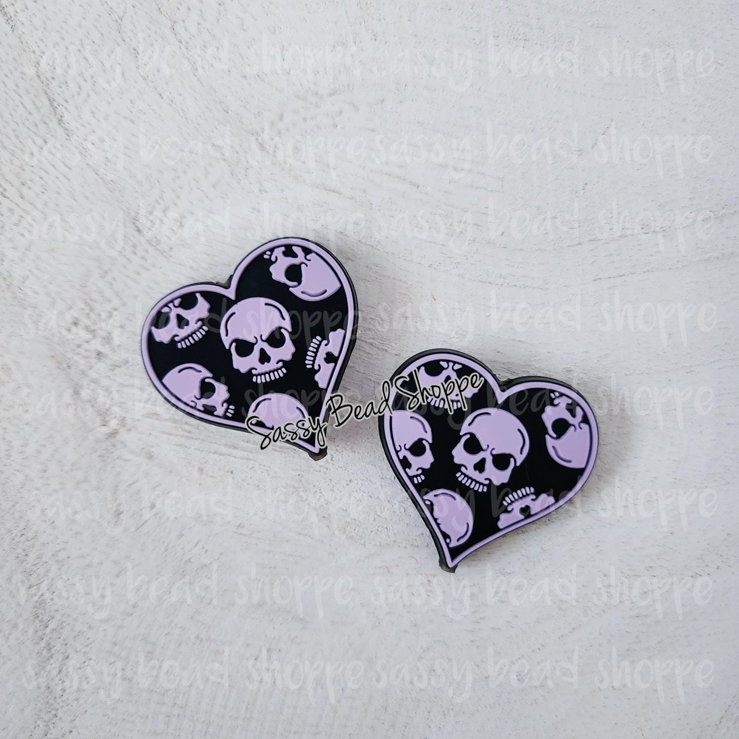 Lavender Skull Heart Focal Beads - Sassy Bead Shoppe