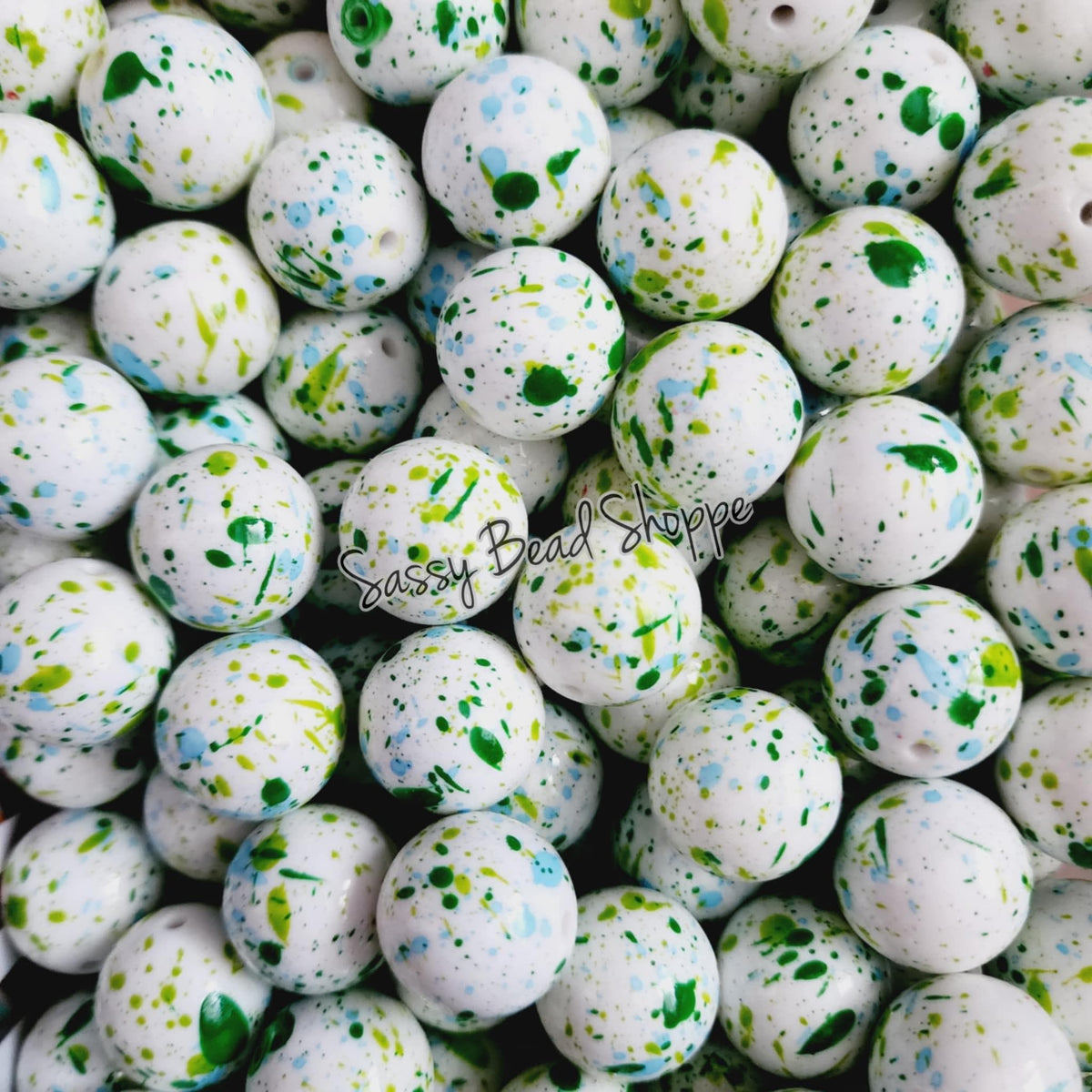 20MM Blue Green Splatter Beads