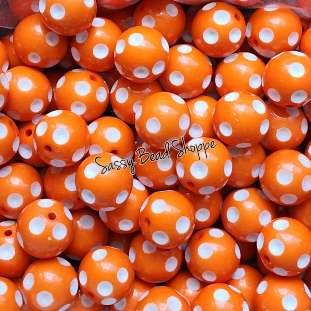 20MM Orange Polka Dot Beads
