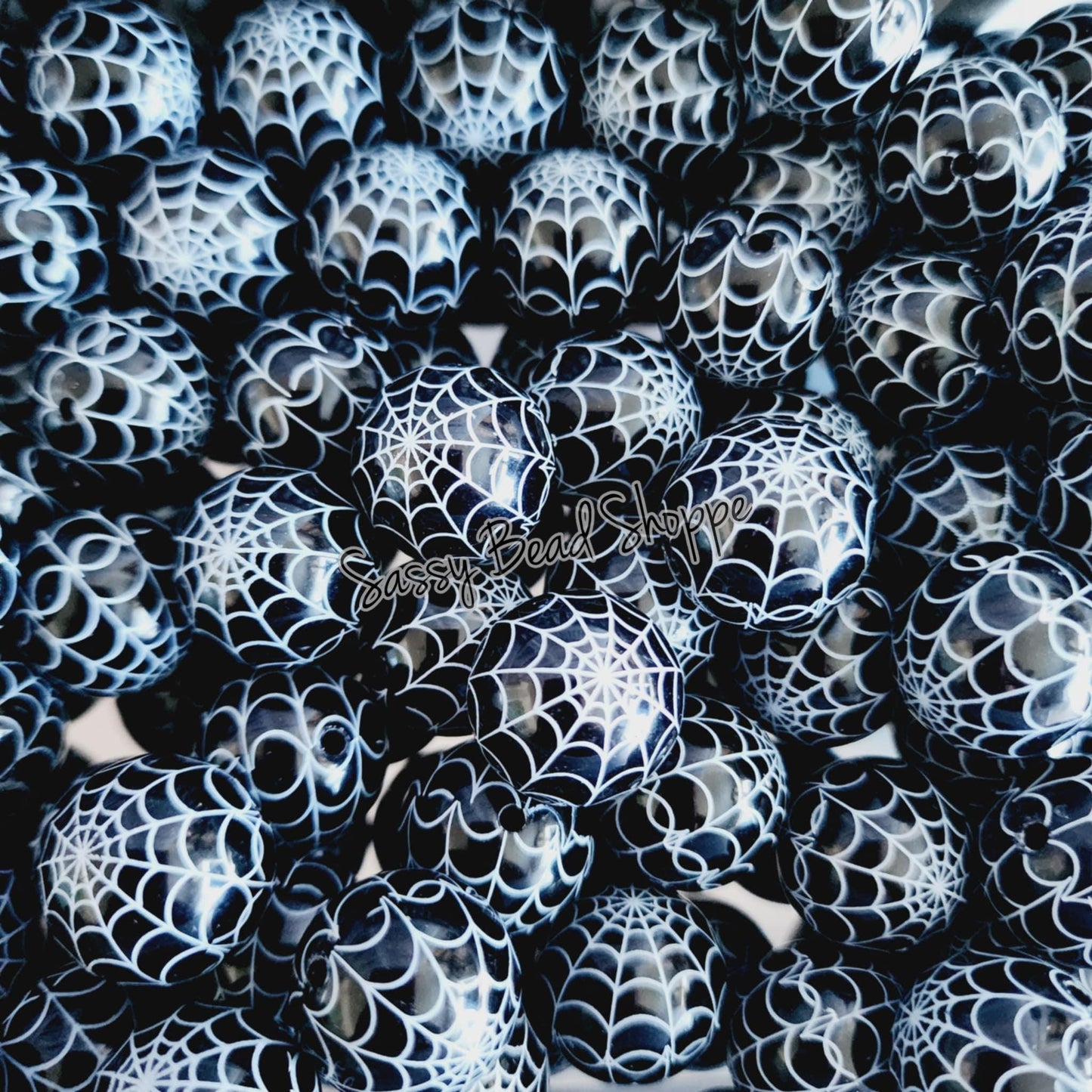 20MM Black Spider Web Beads - Sassy Bead Shoppe