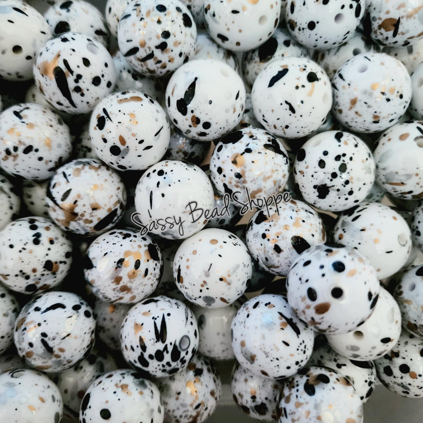 20MM Black Gold Silver Splatter Beads