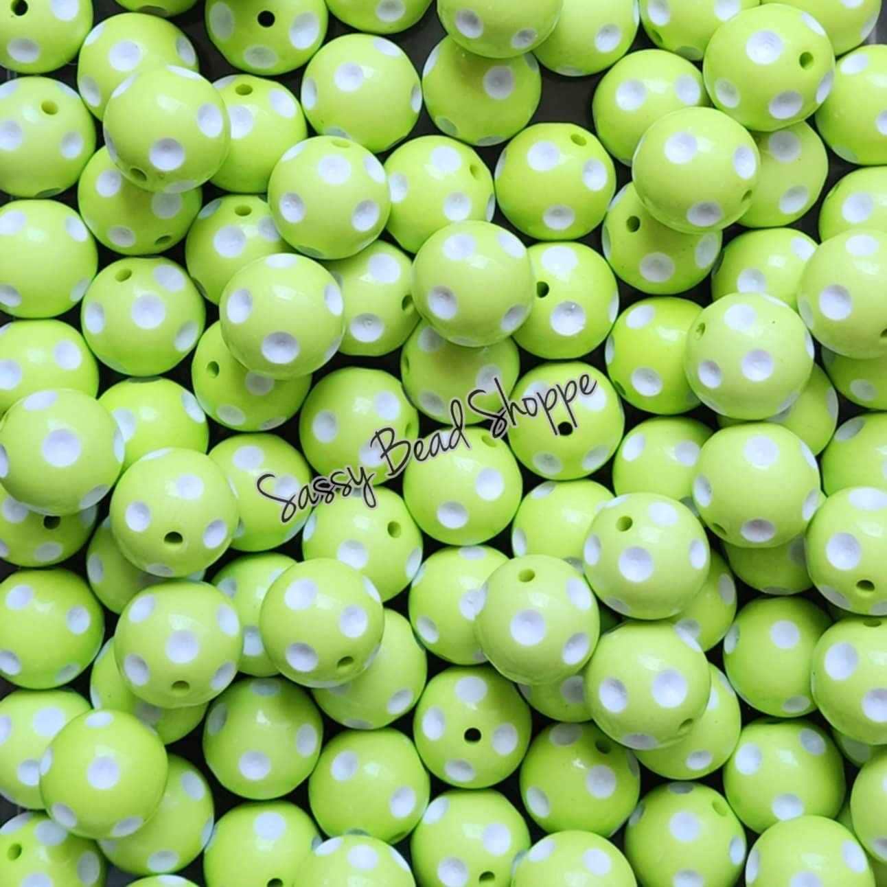 20MM Lime Polka Dot Beads - Sassy Bead Shoppe