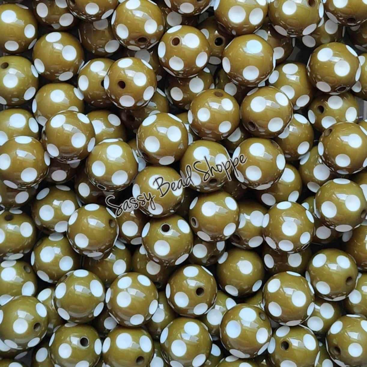 20MM Dark Olive Polka Dot Beads - Sassy Bead Shoppe