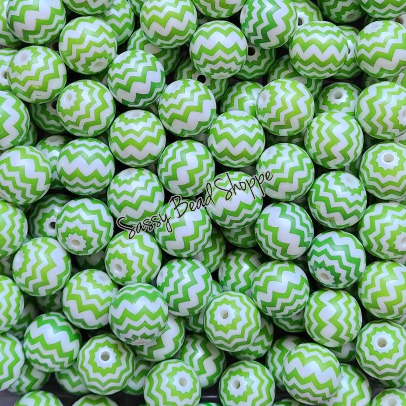 20MM Lime Chevron Beads - Sassy Bead Shoppe