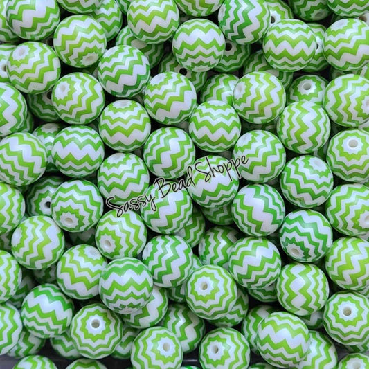 20MM Lime Chevron Beads - Sassy Bead Shoppe