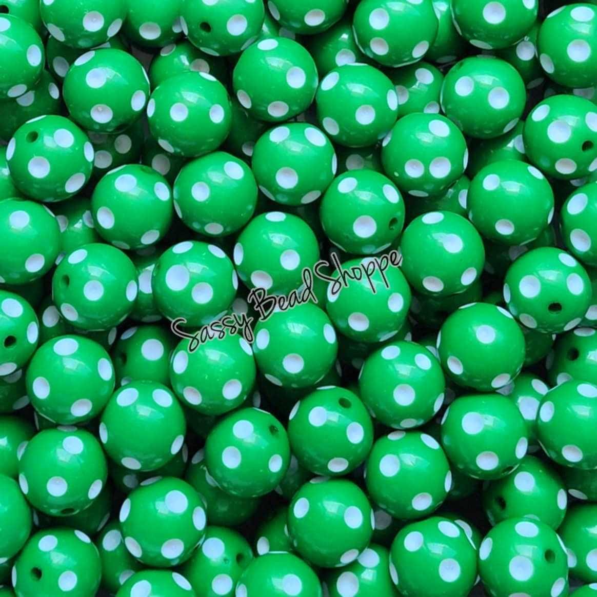 20MM Green Polka Dot Beads - Sassy Bead Shoppe