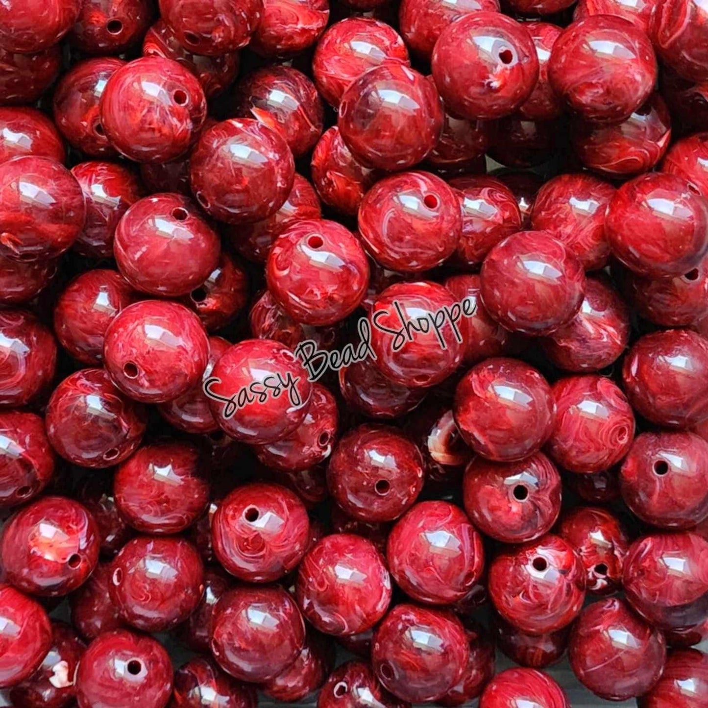 20MM Dark Red Marble Beads - Sassy Bead Shoppe