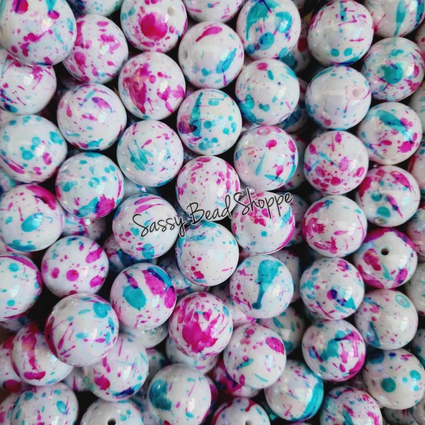 20MM Pink Blue AB Splatter Beads - Sassy Bead Shoppe