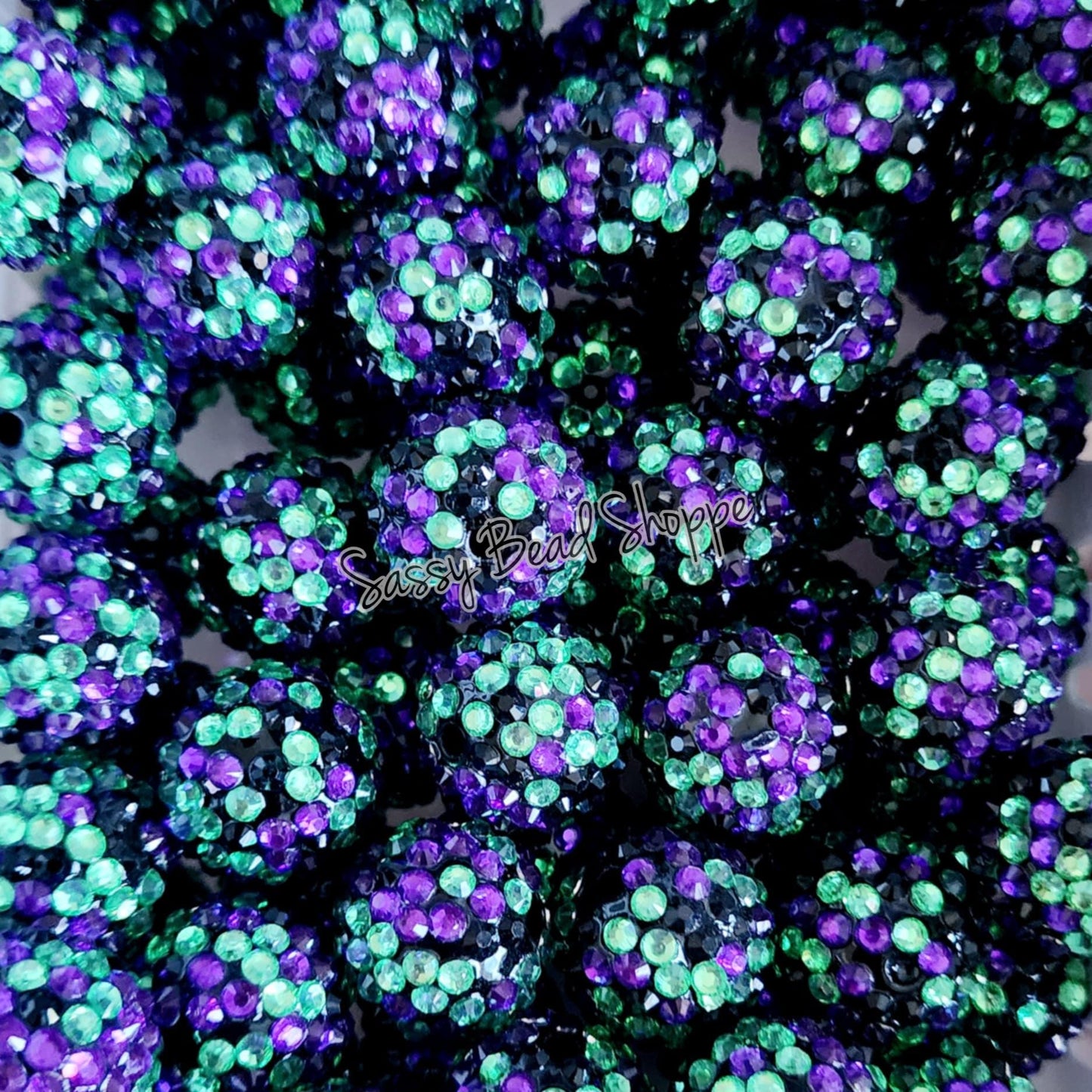 20MM Purple Green Rhinestone Beads - Sassy Bead Shoppe