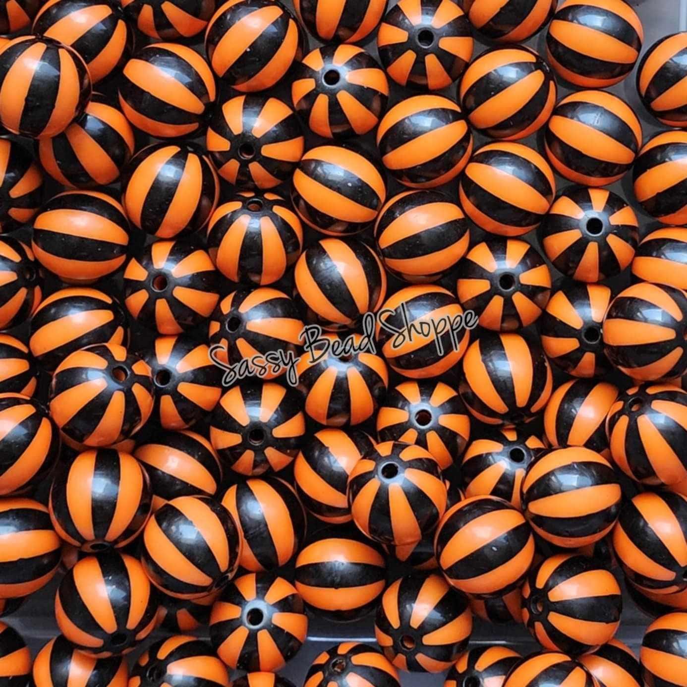 20MM Orange Black Beachball Beads