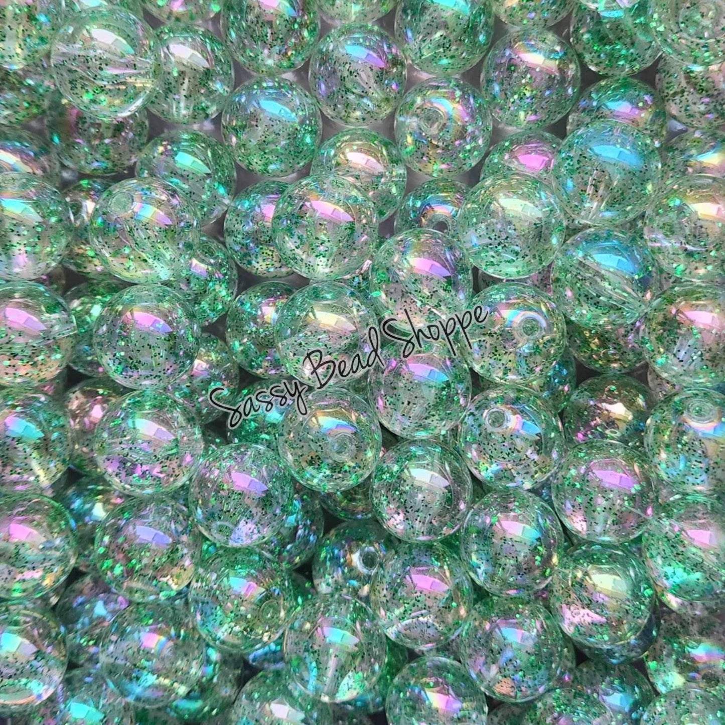 20MM Green Glitter Beads - Sassy Bead Shoppe