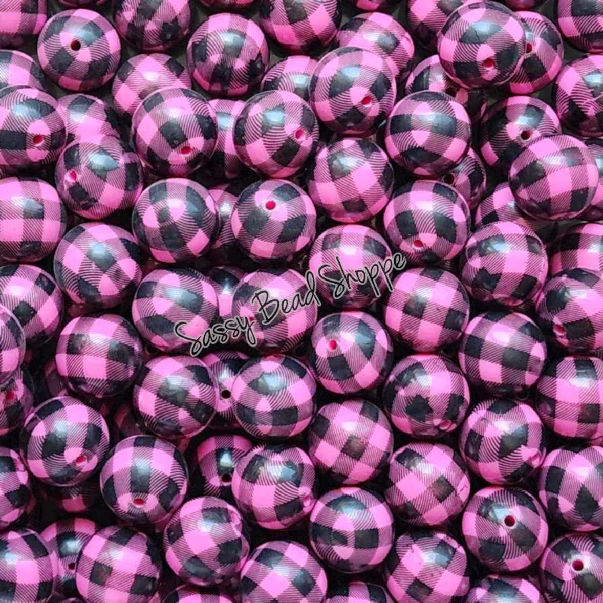 20MM Pink Plaid Beads - Sassy Bead Shoppe