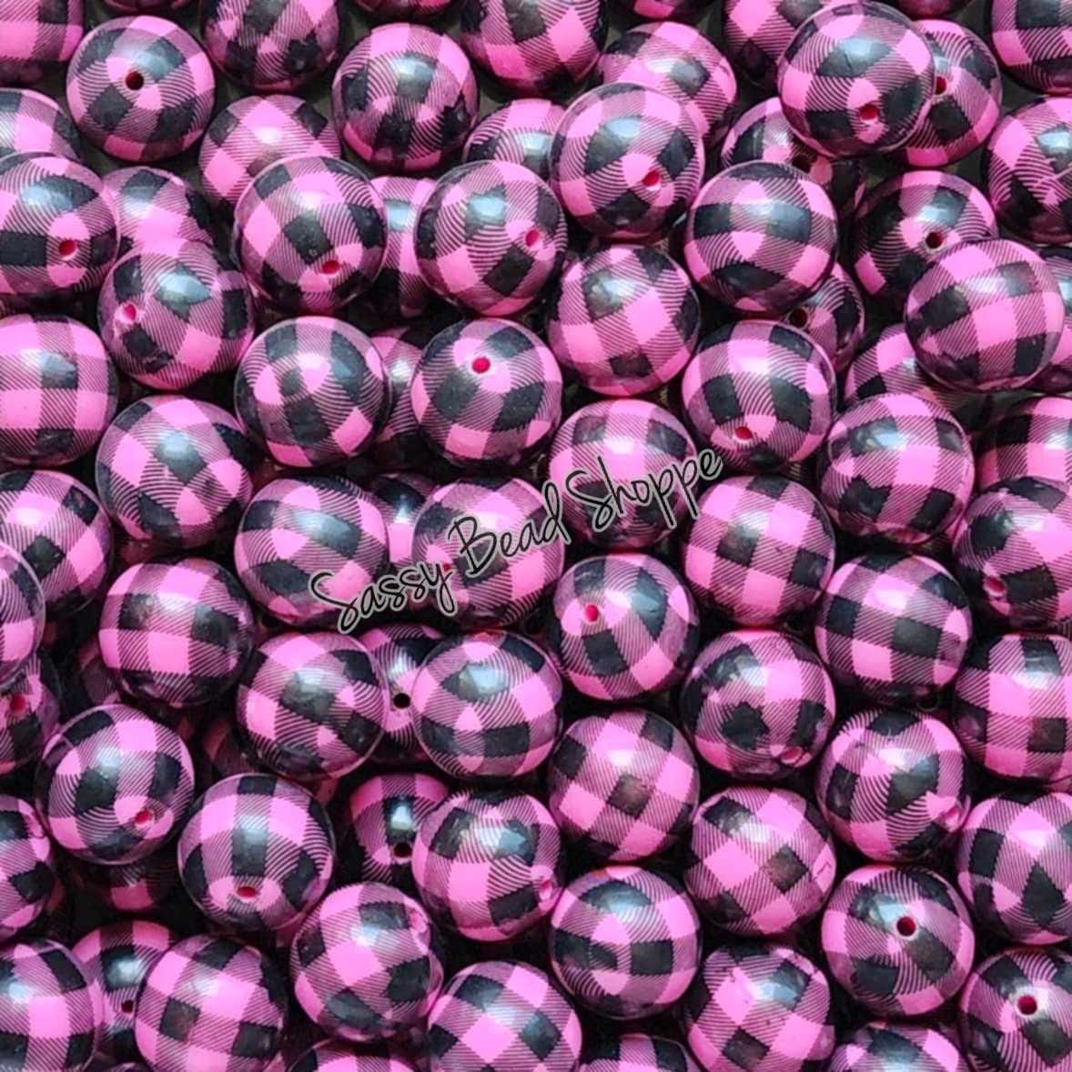 20MM Pink Plaid Beads