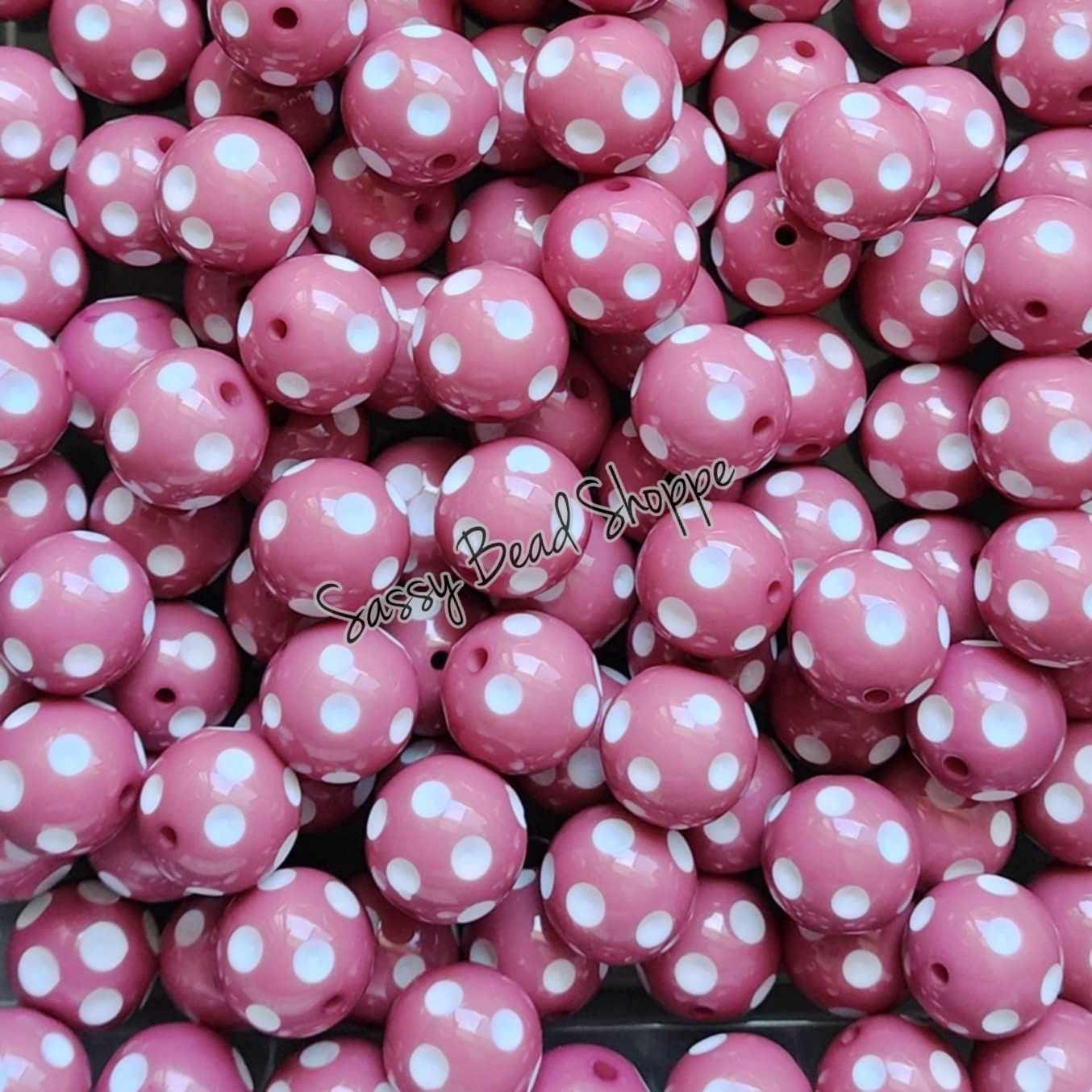 20MM Dark Mauve Polka Dot Beads