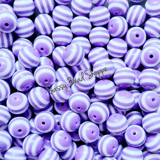 20MM Purple Stripe Beads - Sassy Bead Shoppe