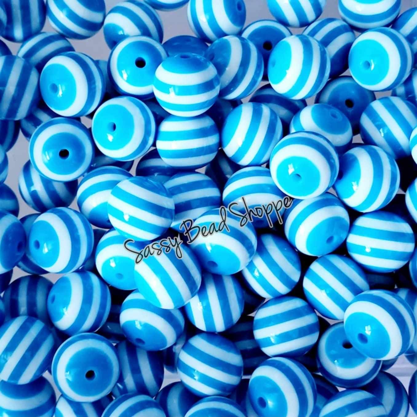20MM Light Blue Stripe Beads - Sassy Bead Shoppe