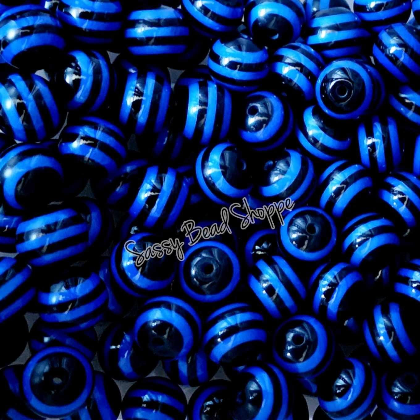 20MM Blue Stripe Beads - Sassy Bead Shoppe