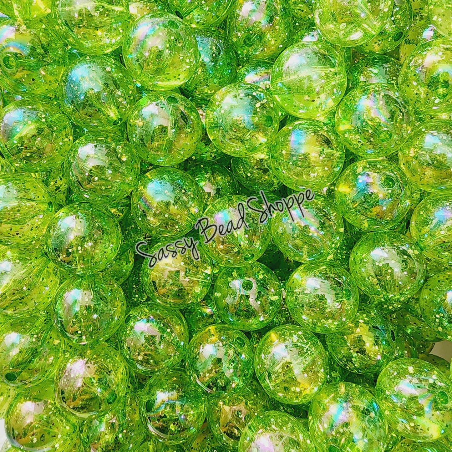 20MM Lime Glitter Beads - Sassy Bead Shoppe