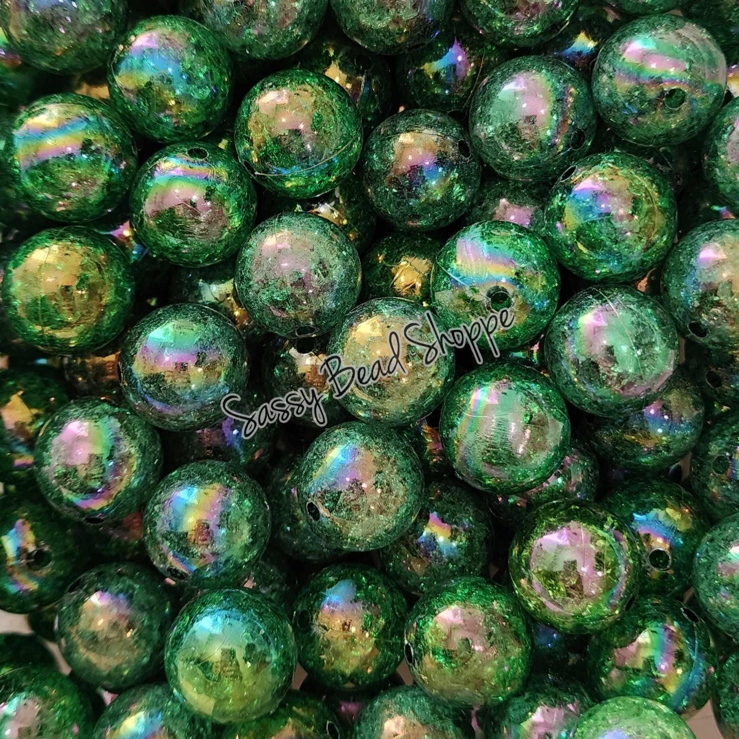 20MM Dark Green Crackle Beads - Sassy Bead Shoppe