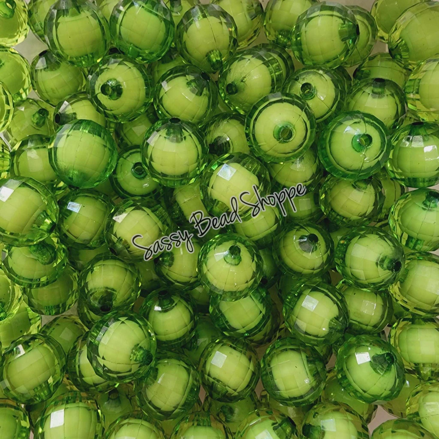 20MM Green White Disco Beads - Sassy Bead Shoppe