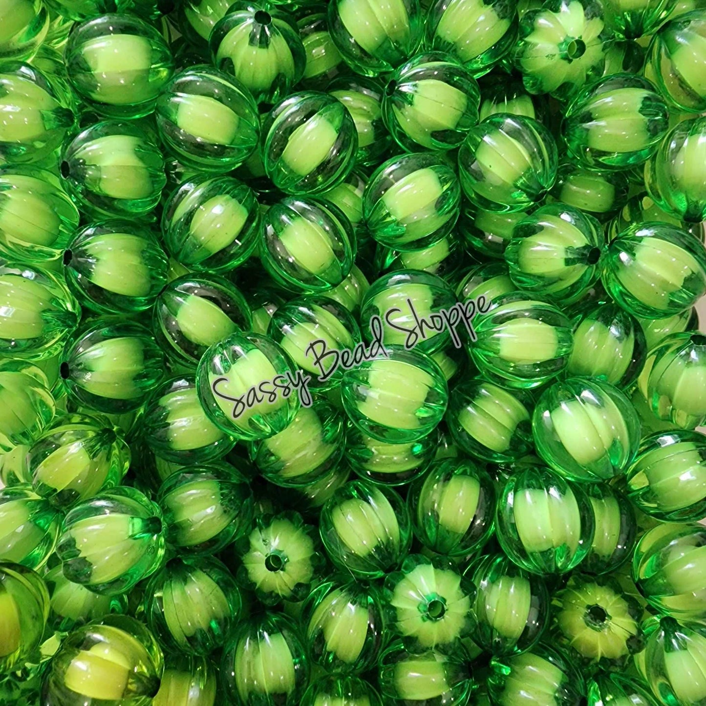 20MM Green Pumpkin Beads - Sassy Bead Shoppe
