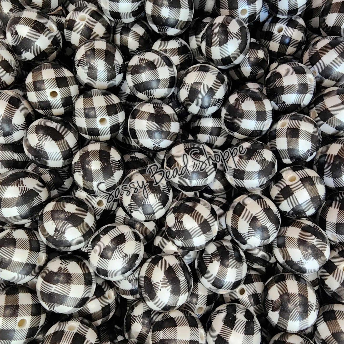 20MM Black Plaid Beads