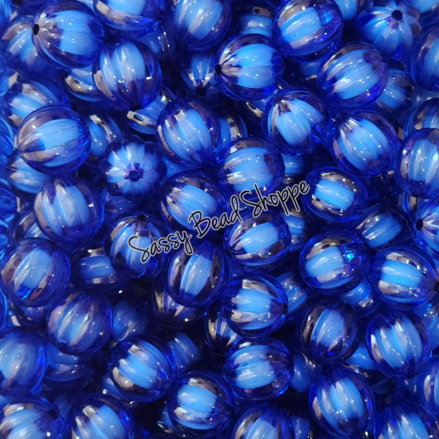 20MM Blue Pumpkin Beads - Sassy Bead Shoppe