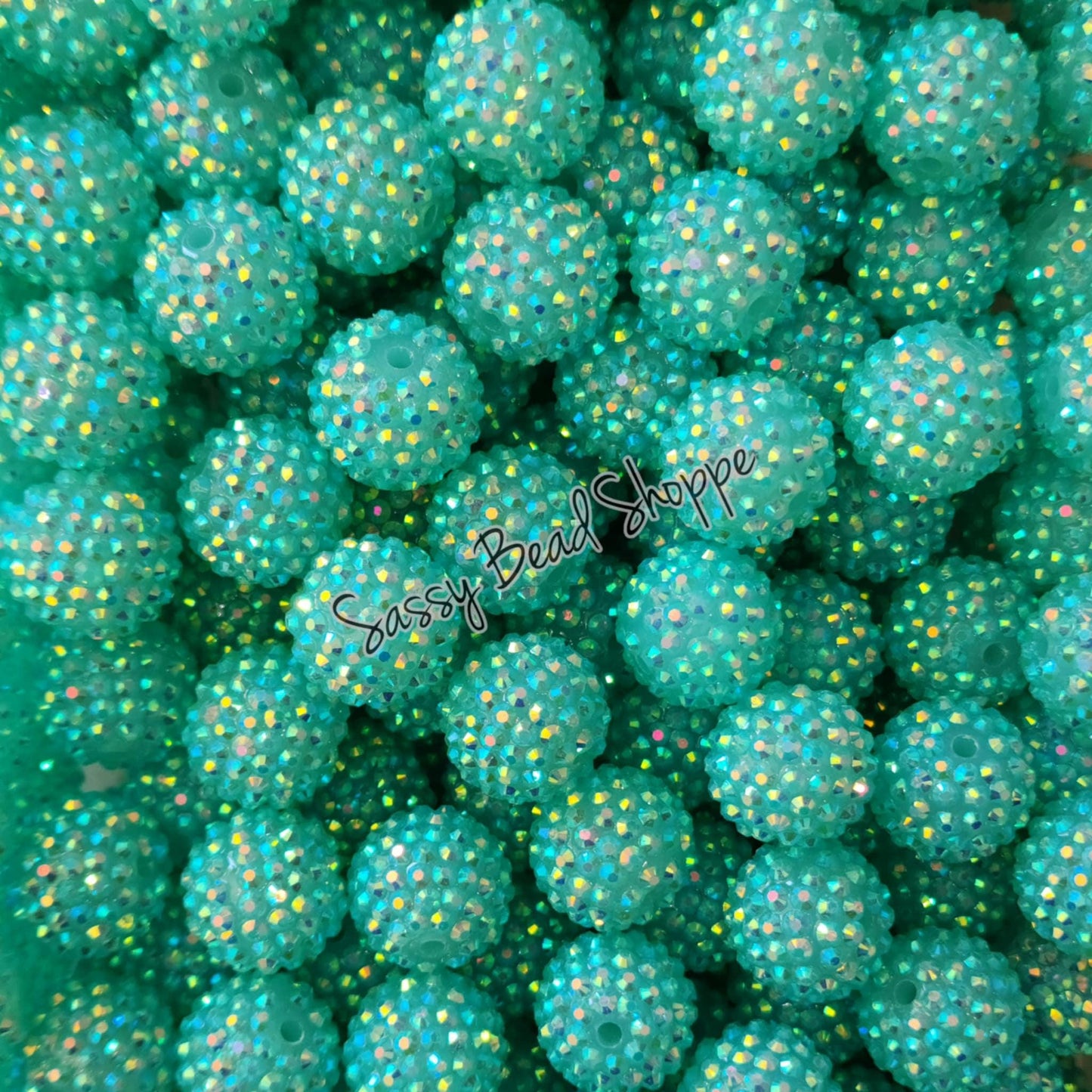 20MM Light Mint Rhinestone Beads