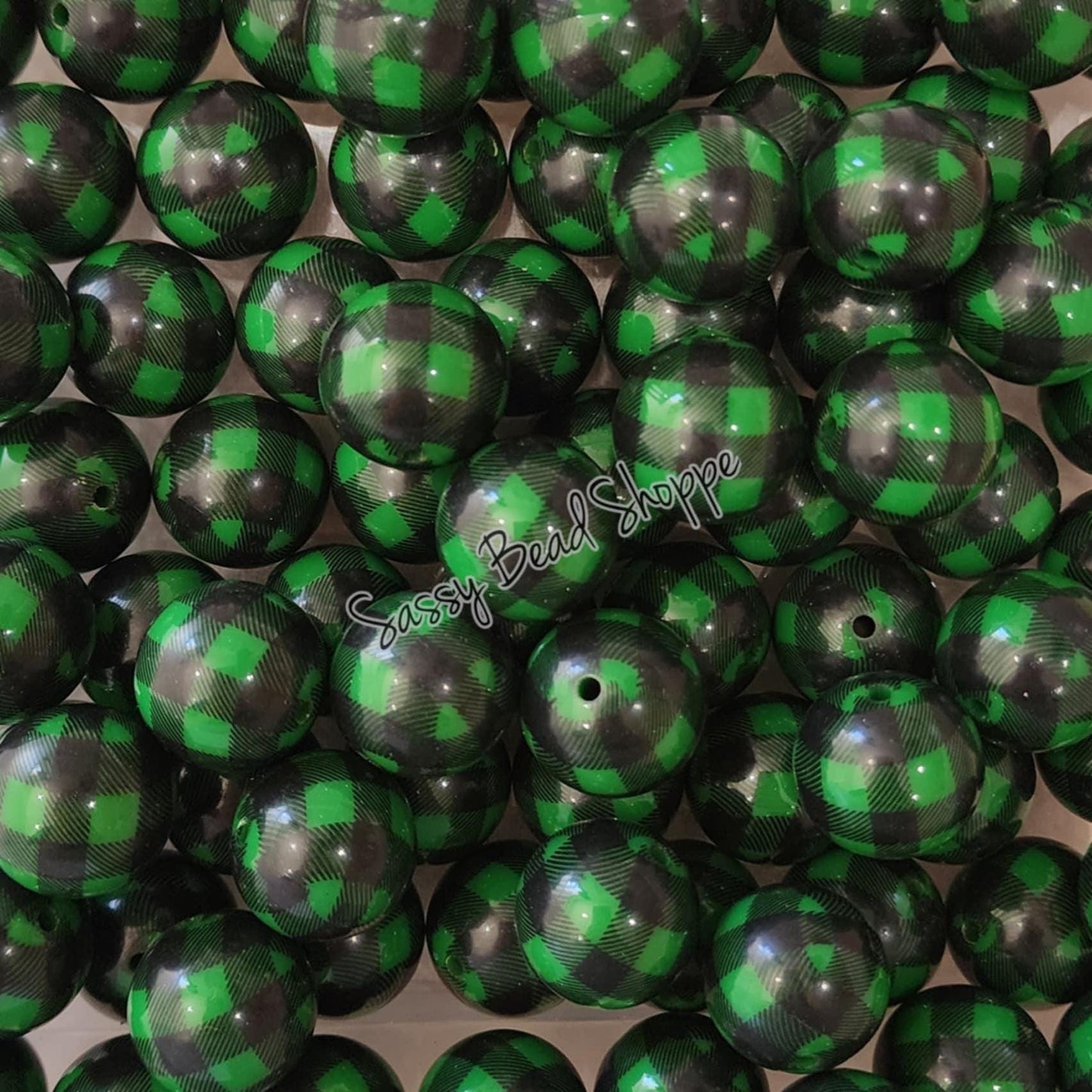 20MM Green Plaid Beads - Sassy Bead Shoppe