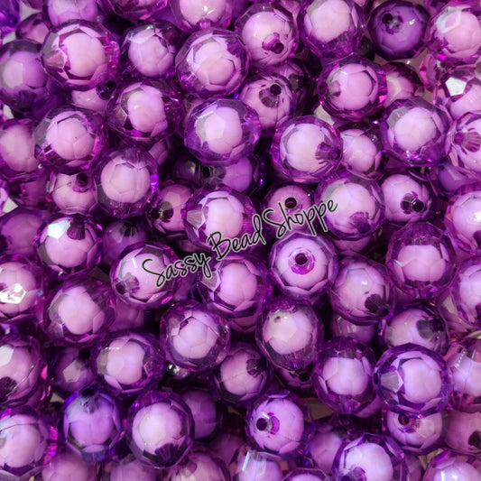 20MM Purple White Fauceted Beads - Sassy Bead Shoppe