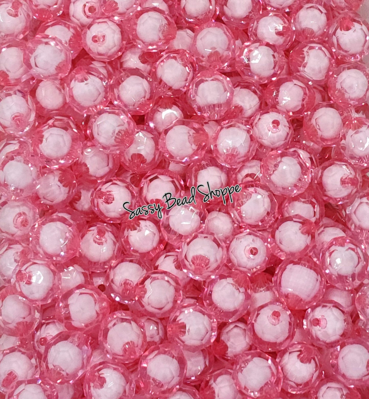 20MM Pink White Fauceted Beads