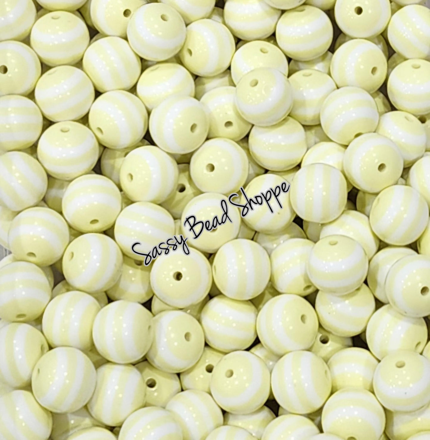 20MM Light Yellow Stripe Beads - Sassy Bead Shoppe