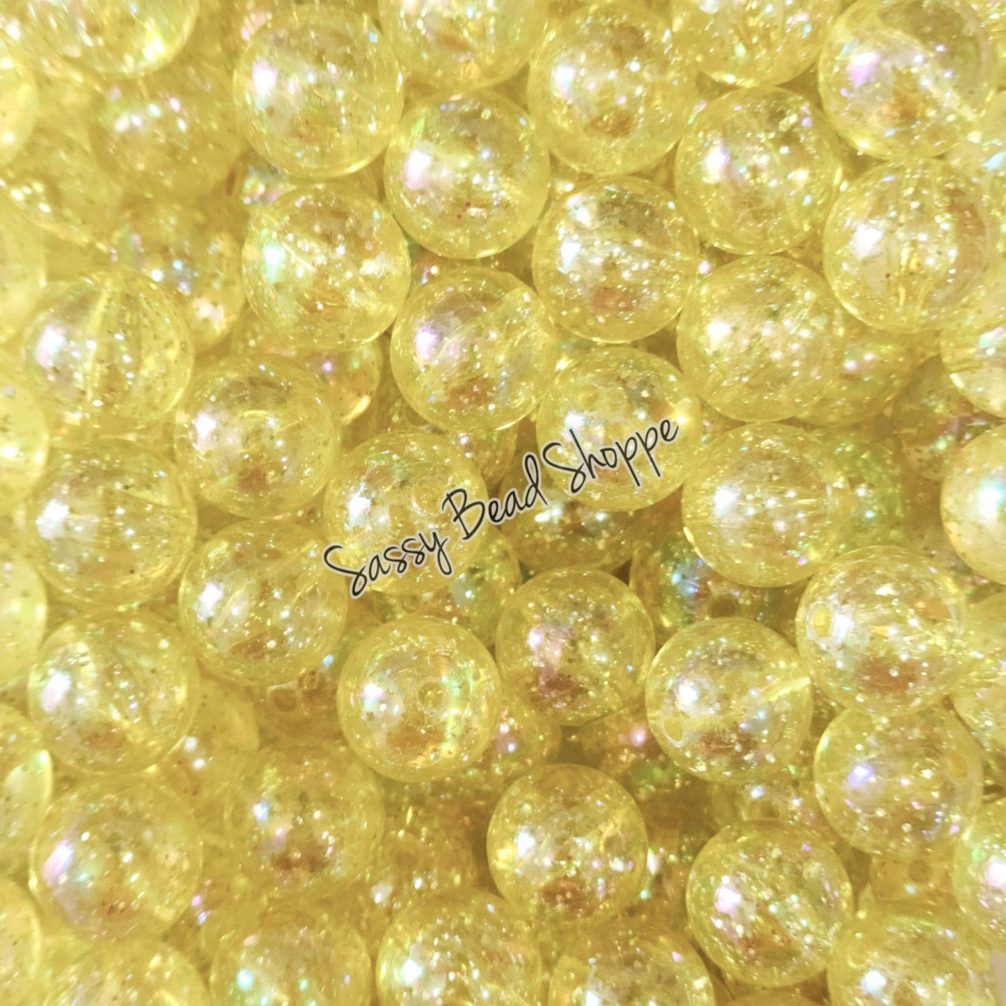 20MM Yellow Glitter Beads - Sassy Bead Shoppe