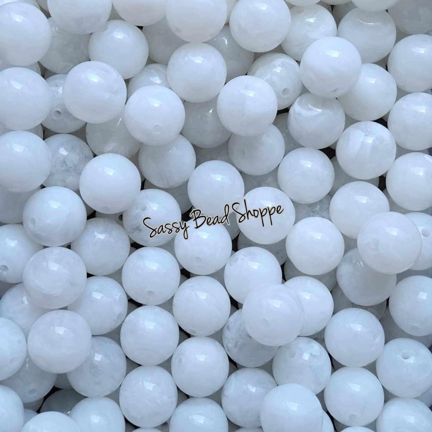20MM White Marble Beads - Sassy Bead Shoppe