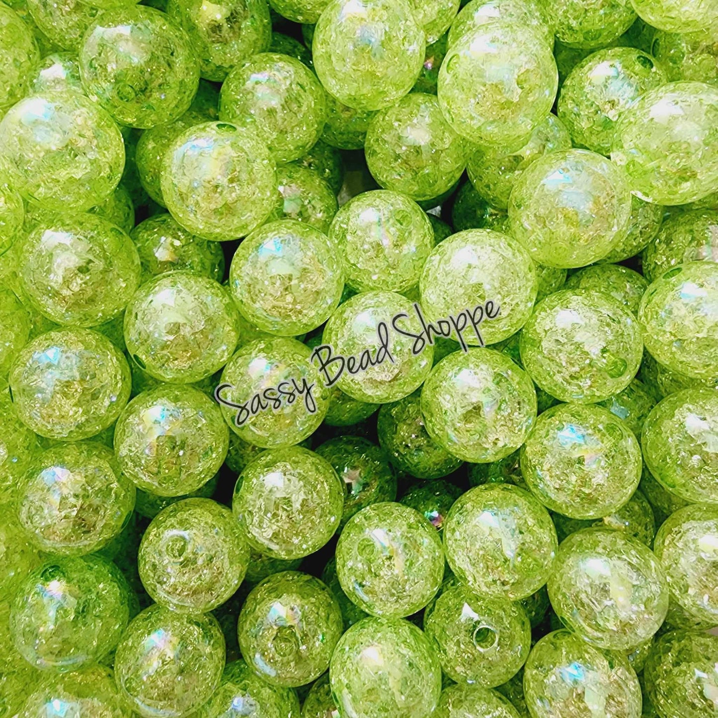 20MM Lime Crackle Beads - Sassy Bead Shoppe