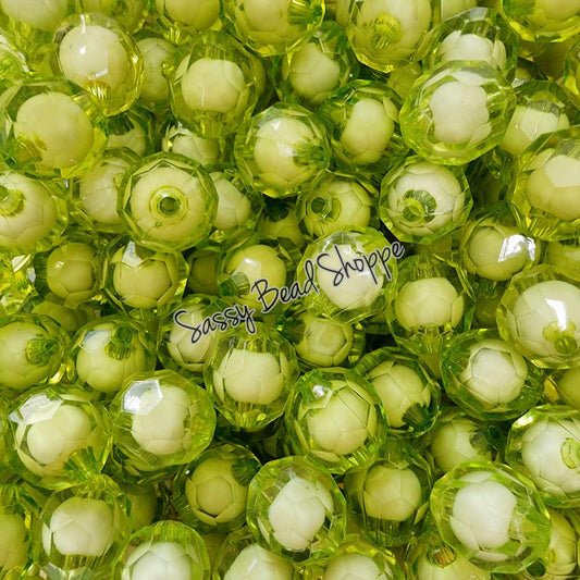 20MM Lime White Fauceted Beads - Sassy Bead Shoppe
