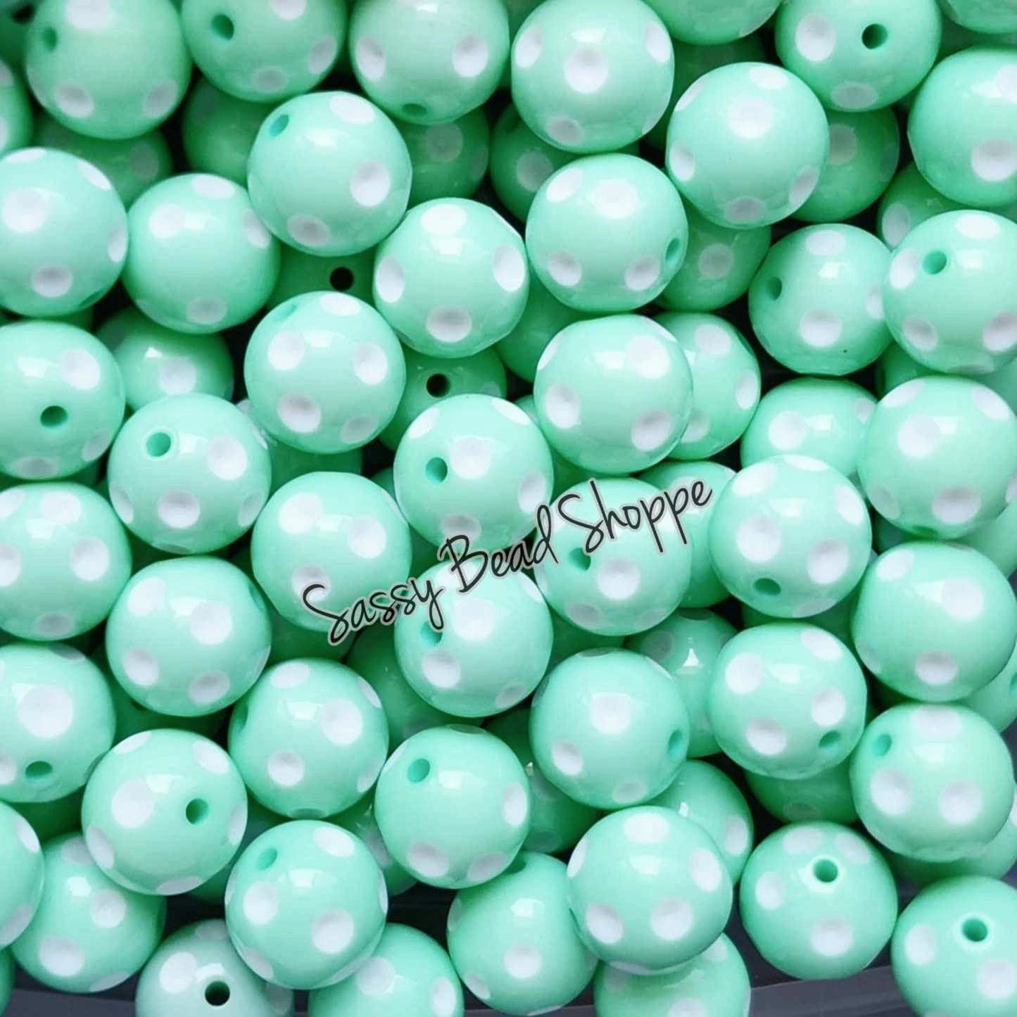 20MM Mint Polka Dot Beads