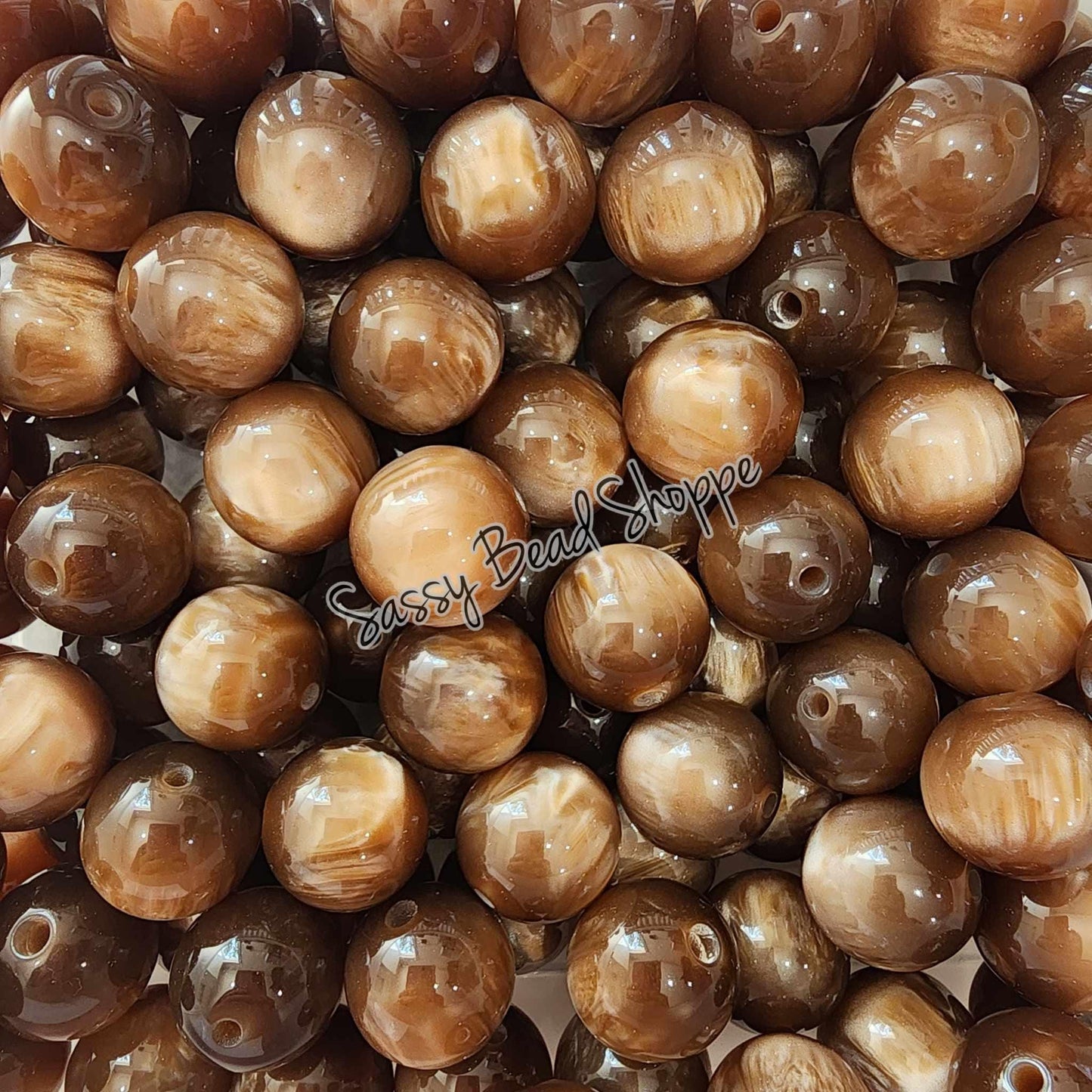 20MM Light Brown Marble Beads - Sassy Bead Shoppe