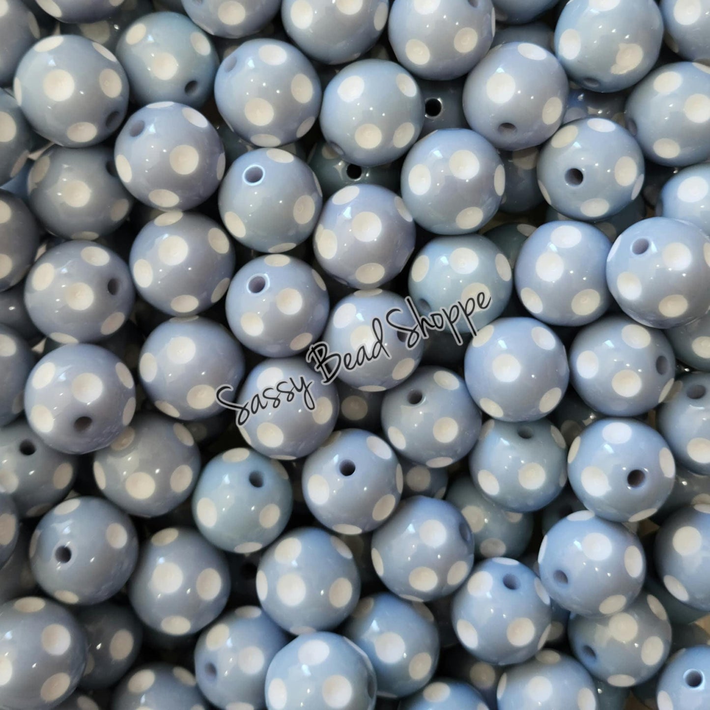20MM Light Denim Polka Dot Beads - Sassy Bead Shoppe