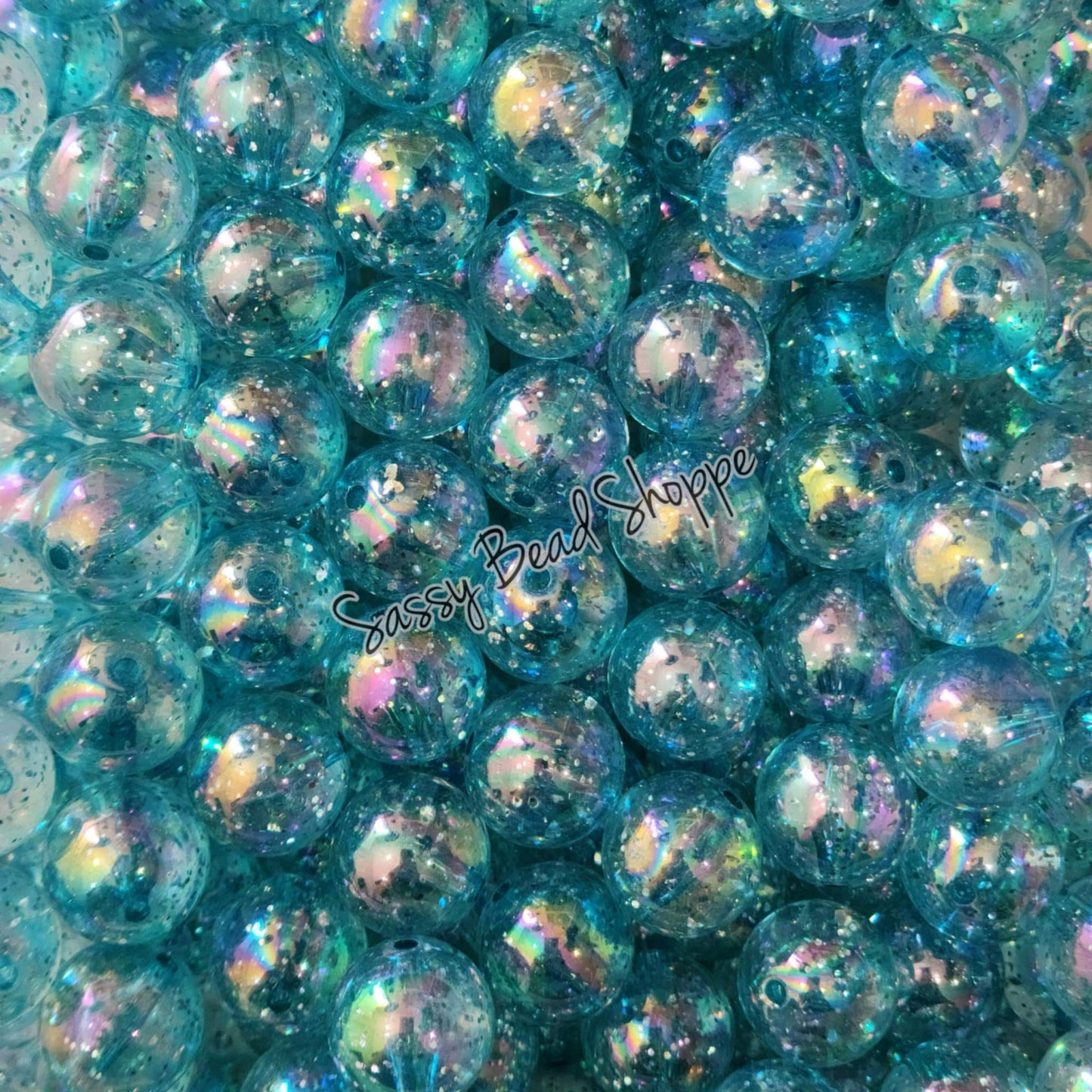 20MM Light Blue Glitter Beads - Sassy Bead Shoppe